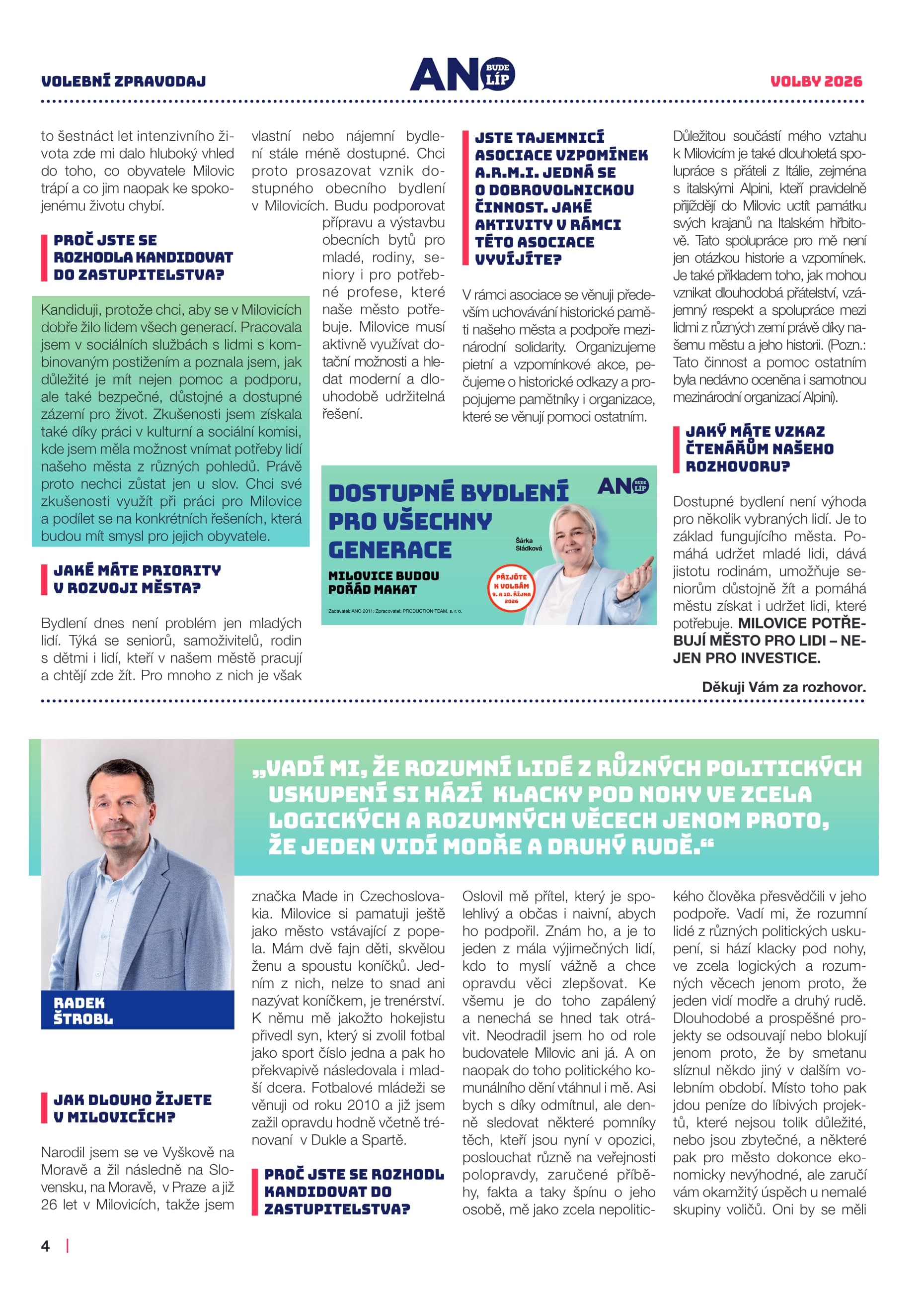 Volební noviny ANO Milovice 2026, strana 4 z 12