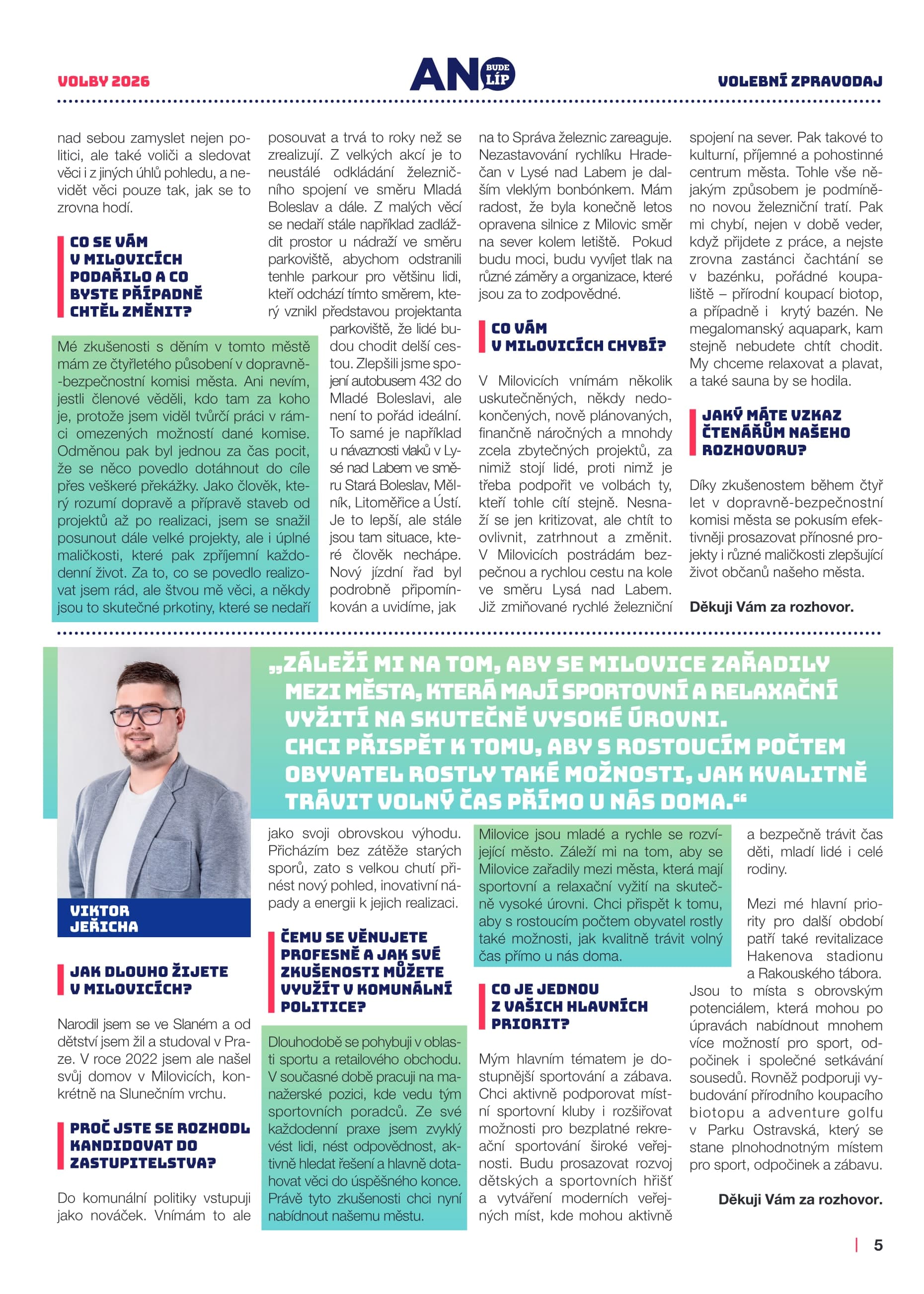 Volební noviny ANO Milovice 2026, strana 5 z 12