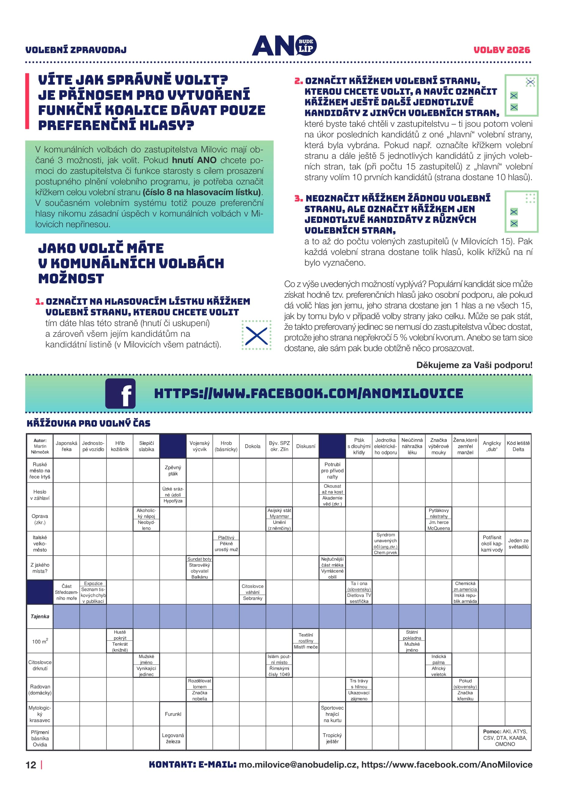 Volební noviny ANO Milovice 2026, strana 12 z 12